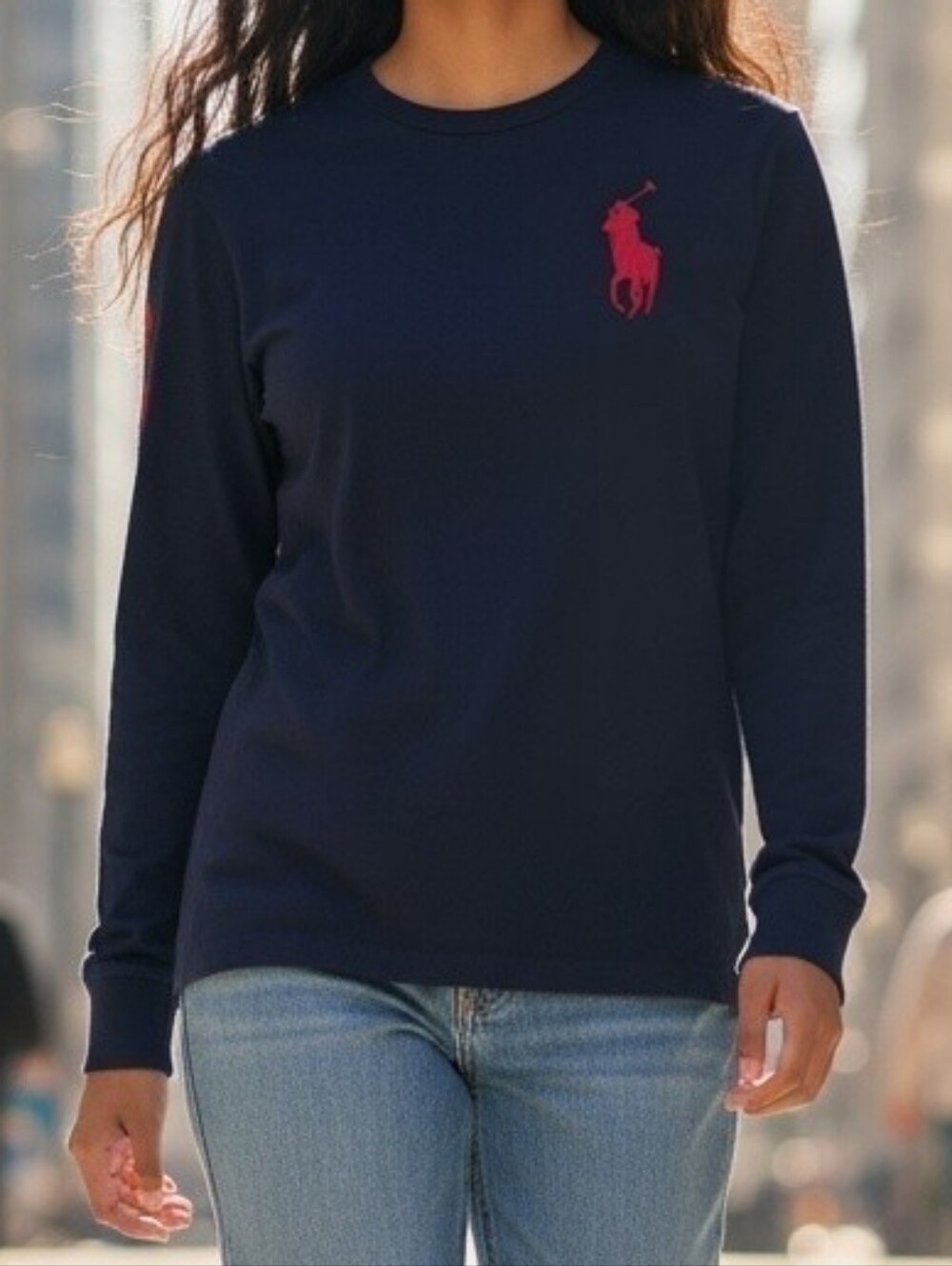 Polo Ralph Lauren Navy Long Sleeve Red Big Pony Tee Shirt Youth M (10-12) 150